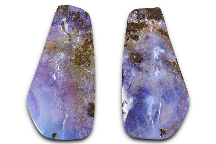 Polished Blue Boulder Opal Split Pair - Queensland, Australia #381629